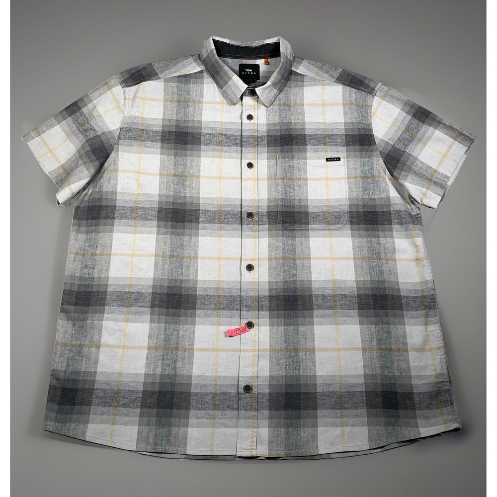 Sitka Gear Mens XXL Plaid Short Sleeve Button Shirt Grey Yellow Hemp Blend 60021